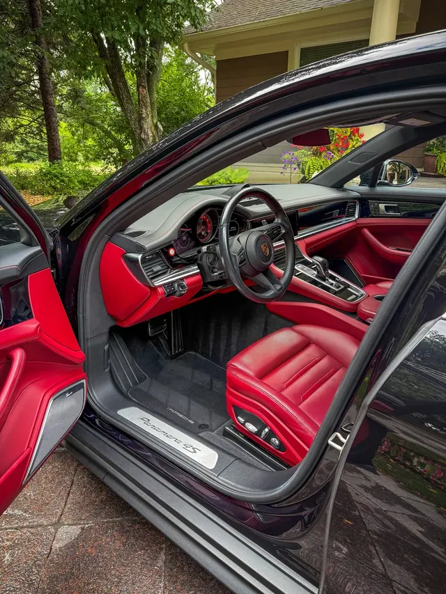 Freshly detailed red leather vehicle interior